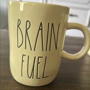 Rae Dunn Cream Mug Brain Fuel Handwritten Design